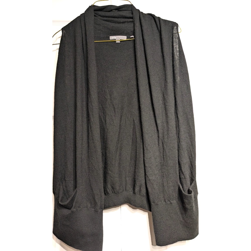 Vince Sweater Womens XS Extra Small Black 100% Cashmere Open Front Vest Pockets